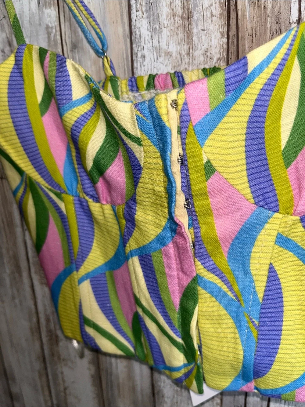 Zara Linen Blend Retro Swirl Corset Bustier Cami Top XS Multicolor NWT - Picture 5 of 7